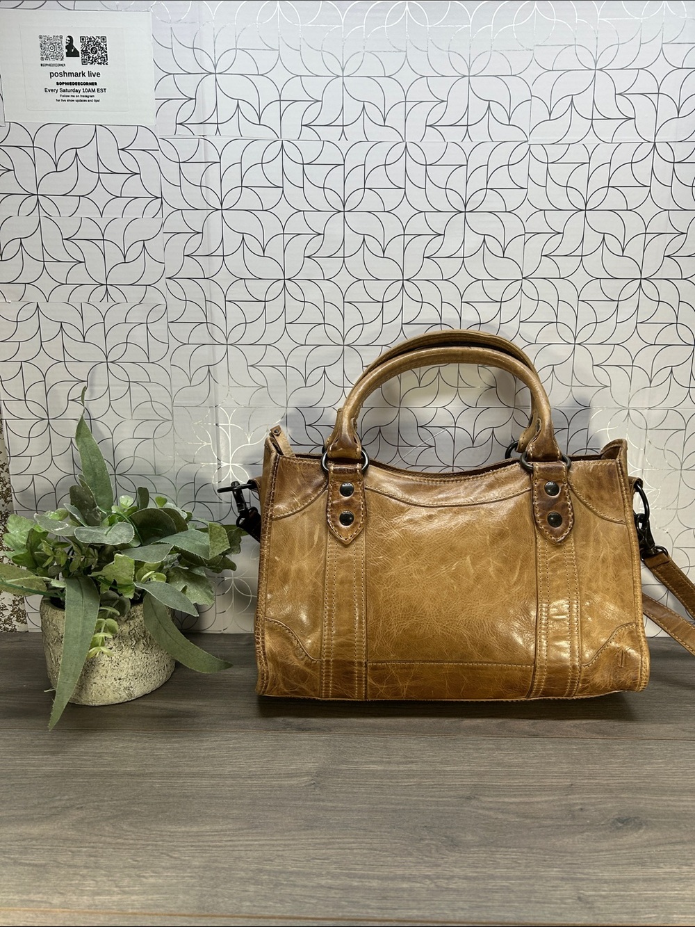 9483 Frye Vintage Tan Satchel with Removable Shoulder Strap